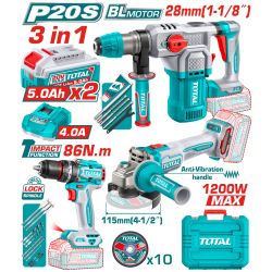 Комплект акумулаторни инструменти TOTAL Industrial  TOSLI251195E, 20 V, 2 x 5 Ah 