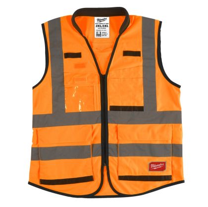 Светлоотразителна жилетка Milwaukee Premium Hi-Visibility с 15 джоба, оранжева, размер 2XL/3XL, клас 2, 4932471900