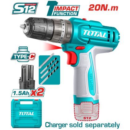 Акумулаторен ударен винтоверт TOTAL TIDLI12206E с батерии 12 V, 1.5 Ah, USB-C, 20 Nm