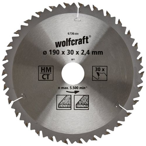 Wolfcraft 6736000 Диск метален с HM за фино рязане на дърво 190x30x2.4 мм, 30 z