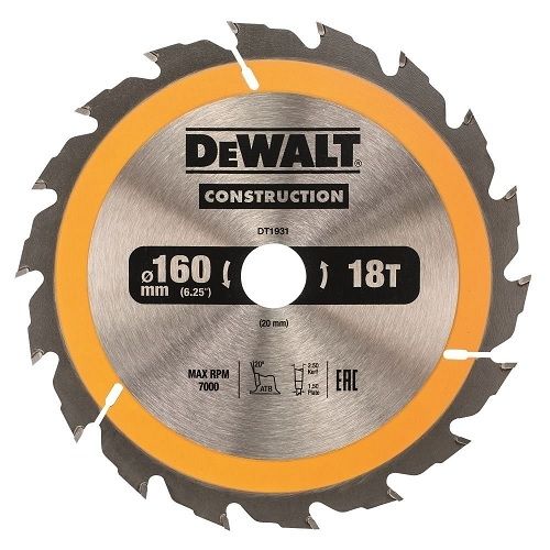 Циркулярен диск DeWALT DT1931 метален HM за рязане на дърво 160x20x2.4 мм, 18 z