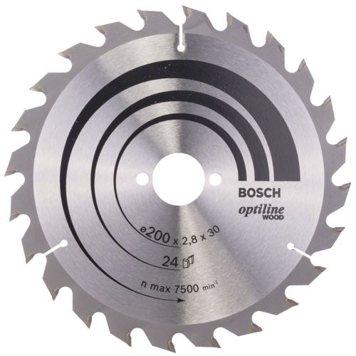 Циркулярен диск Bosch метален HM за рязане на дърво  200x30x2.8 мм, 24 z, Optiline Wood