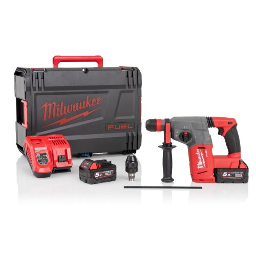 Перфоратор Milwaukee M18 CHX-502X акумулаторен с батерия и зарядно, SDS-plus, 18 V, 5 Ah, 2.5 J