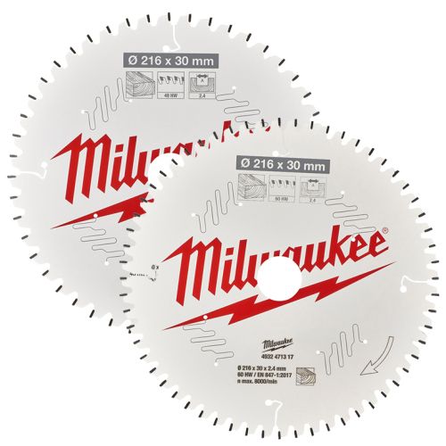 Диск циркулярен Milwaukee CSB MS метален HM за рязане на дърво комплект 2 бр. 216x30x2.4 мм, 48/60 z