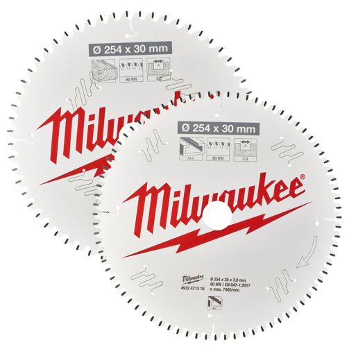 Диск циркулярен Milwaukee CSB MS метален HM за рязане на дърво комплект 2 бр. 254x30x3 мм, 60/80 z