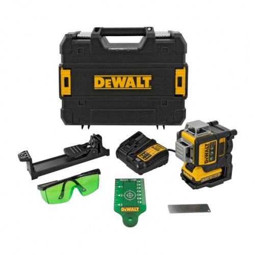 Нивелир DeWALT DCE089D1G, лазерен линеен с 3 лъча 30 м, 0.3 мм/м