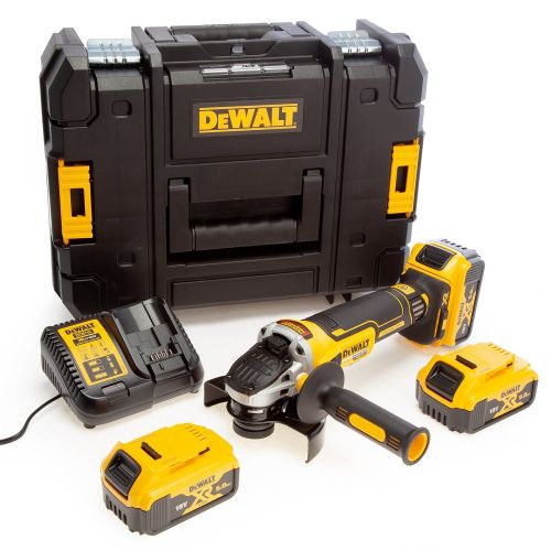 Ъглошлайф DeWALT DCG405P3 акумулаторен с батерия и зарядно, 18 V, 5 Ah, 125 мм, 9000 об./мин
