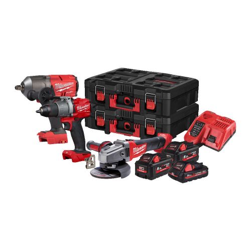 Комплект Milwaukee M18 FPP3AB-533P акумулаторни инструменти M18 FHIWF12, M18 FPD2, M18 CAG125X, 18 V, 5.5 Ah, 3.0 Ah