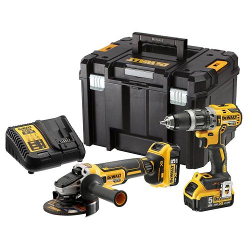 Комплект DeWALT DCK2080P2T акумулаторни инструменти с 2 батерии и зарядно, DCD796, DCG405, 18 V, 5 Ah