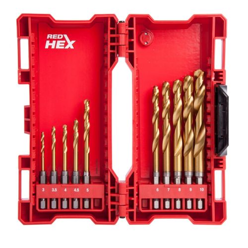 Свредло за метал Milwaukee Shockwave Red Hex HSS-TiN с 6-стенна опашка в к-кт 3-10 мм,10 бр. 