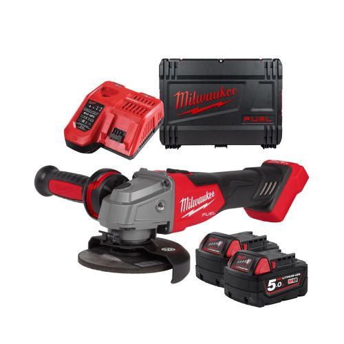 Ъглошлайф акумулаторен Milwaukee M18 FSAG125X-502X с батерии и зарядно, 18 V, 5.0 Ah, 125 мм, 8500 об./мин