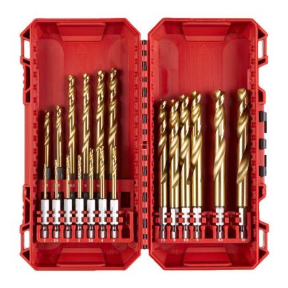 Свредло за метал HSS-TiN Milwaukee  4932493866 Shockwave Red Hex с 6-стенна опашка в к-кт 19 бр. 2-10 мм 