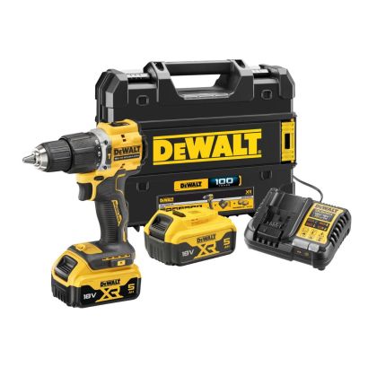 Акумулаторна бормашина DeWALT DCD100YP2T ударна с 2 батерии и зарядно, 18 V, 5 Ah, 68 Nm, 1.5-13 мм, 