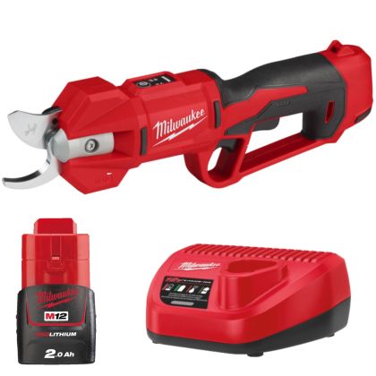 Акумулаторна лозарска ножица Milwaukee M12BLPRS-202 с батерия и зарядно, 12 V, 2 Ah, ф 32 мм