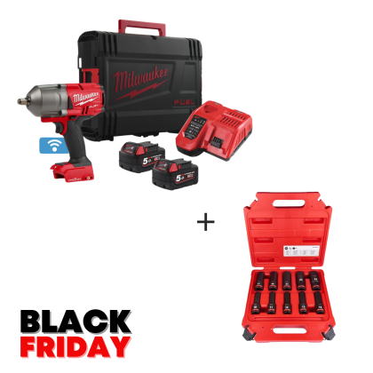 Гайковерт Milwaukee M18 ONEFHIWF12-502X акумулаторен ударен безчетков 18 V, 5 Ah, 1898 Nm, 1/2"  + Подарък удължени ударни вложки Milwaukee 4932480457