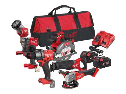 Комплект акумулаторни инструменти Milwaukee M18 FPP6H3-502B, M18 FPD3, M18 FSAG125X, M18 FCS552, M18 FSZ, M18 FIW2F12, M18 TLED, 18 V, 5.0 Ah  + Подарък акумулаторна батерия Milwaukee M18 B5, 18 V, 5 Ah