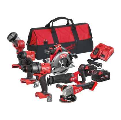 Комплект акумулаторни инструменти Milwaukee M18 FPP6G3-502B, M18 FPD3, M18 FID3, M18 FSAG125X, M18 FCS552, M18 FSZ, M18 TLED, 18 V, 5.0 Ah + Подарък акумулаторна батерия Milwaukee M18 B5, 18 V, 5 Ah