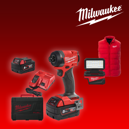 Гайковерт Milwaukee M18 FID3MC-502X акумулаторен ударен 18 V, 5 Ah, 226 Nm, 1/4 + Акумулаторен фенер M18 ALIS-0, 18 V, 1000 lm и Елек 