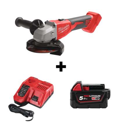 Акумулаторен ъглошлайф Milwaukee M18 BLSAG125X-0 без батерия и зарядно, 18 V, 125 мм, 11000 об./мин + Акумулаторна батерия Milwaukee M18 B5, 18 V, 5 Ah + Зарядно устройство Milwaukee M12-18 FC 12-18 V
