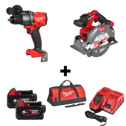 Комплект Milwaukee акумулаторни инструменти 18 V, M18 FPD3, M18 FCS552, 2x5.0 Ah, зарядно устройство + Сак XL 