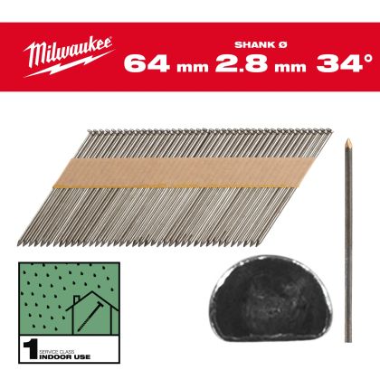 Гвоздеи/пирони за такер Milwaukee 4932492596 2.8x64mm, 2200 бр., 34°