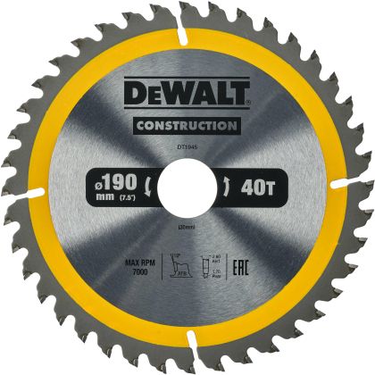 Циркулярен диск DeWALT DT1945 метален HM за рязане на дърво 190x30x3 мм, 40 z