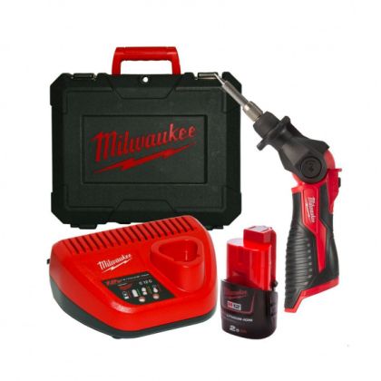 Акумулаторен поялник Milwaukee M12 SI-201C, 12 V, 2 Ah, 400°C, с батерия, зарядно и куфар