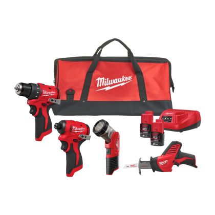 Комплект акумулаторни инструменти Milwaukee M12 BLPP4A-202B с батерия и зарядно, 12 V, 2.0 Ah, 4 инструмента