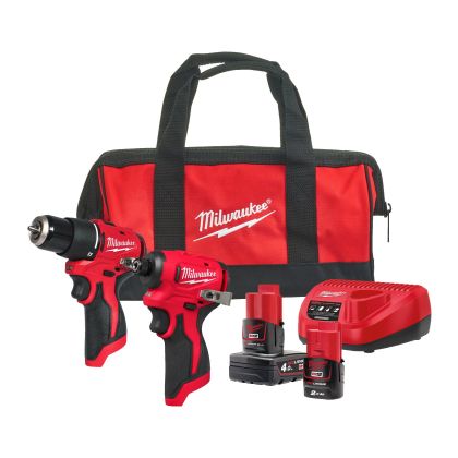 Комплект акумулаторни инструменти Milwaukee M12 BLPP2B-422B с батерия и зарядно, 12 V, 2.0 Ah + 4.0 Ah, 2 инструмента