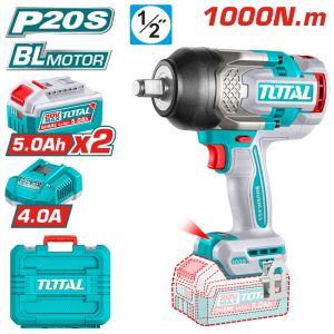 Акумулаторен ударен безчетков гайковерт TOTAL INDUSTRIAL, 1/2", 20 V, 1000 Nm, 2 x 5.0 Ah