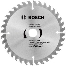 Циркулярен диск Bosch метален HM за рязане на дърво  150x20x2.2 мм, 36 z, Eco for Wood