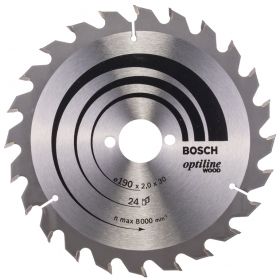 Циркулярен диск Bosch метален HM за рязане на дърво190x30x2 мм, 24 z, Optiline Wood