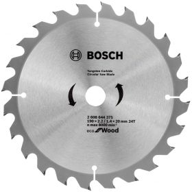 Циркулярен диск Bosch метален HM за рязане на дърво 190x20x2.2 мм, 24 z, Eco for Wood