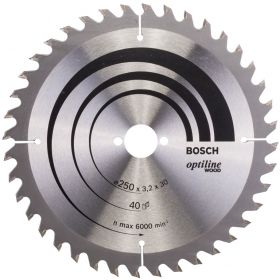 Циркулярен диск Bosch метален HM за рязане на дърво 250x30x3.2 мм, 40 z, Optiline Wood