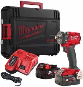 Гайковерт акумулаторен Milwaukee M18 FIW2F12-502X безчетков с 2 батерии и зарядно, 18 V, 5 Ah, 339 Nm, 1/2"