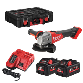 Ъглошлайф акумулаторен Milwaukee M18 FSAG125X-552X с батерия и зарядно, 18 V, 5.5 Ah, 125 мм, 8500 об./мин