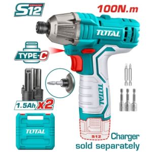 Акумулаторен ударен винтоверт TOTAL TIRLI12015 с батерии и зарядно, 12 V, 1.5 Ah, USB-C, 100 Nm